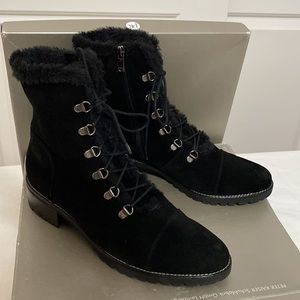 Peter Kaiser Black Suede Steiff Fur Lace-Up Warm Ankle Boots